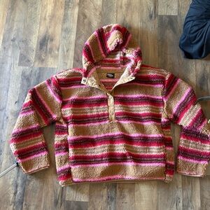 Eddie Bauer Striped Sherpa Pullover in Pink and Brown